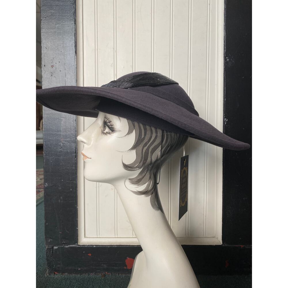 vintage 1980s gray wool saucer hat mr john beaded sequin platter 80s fashion